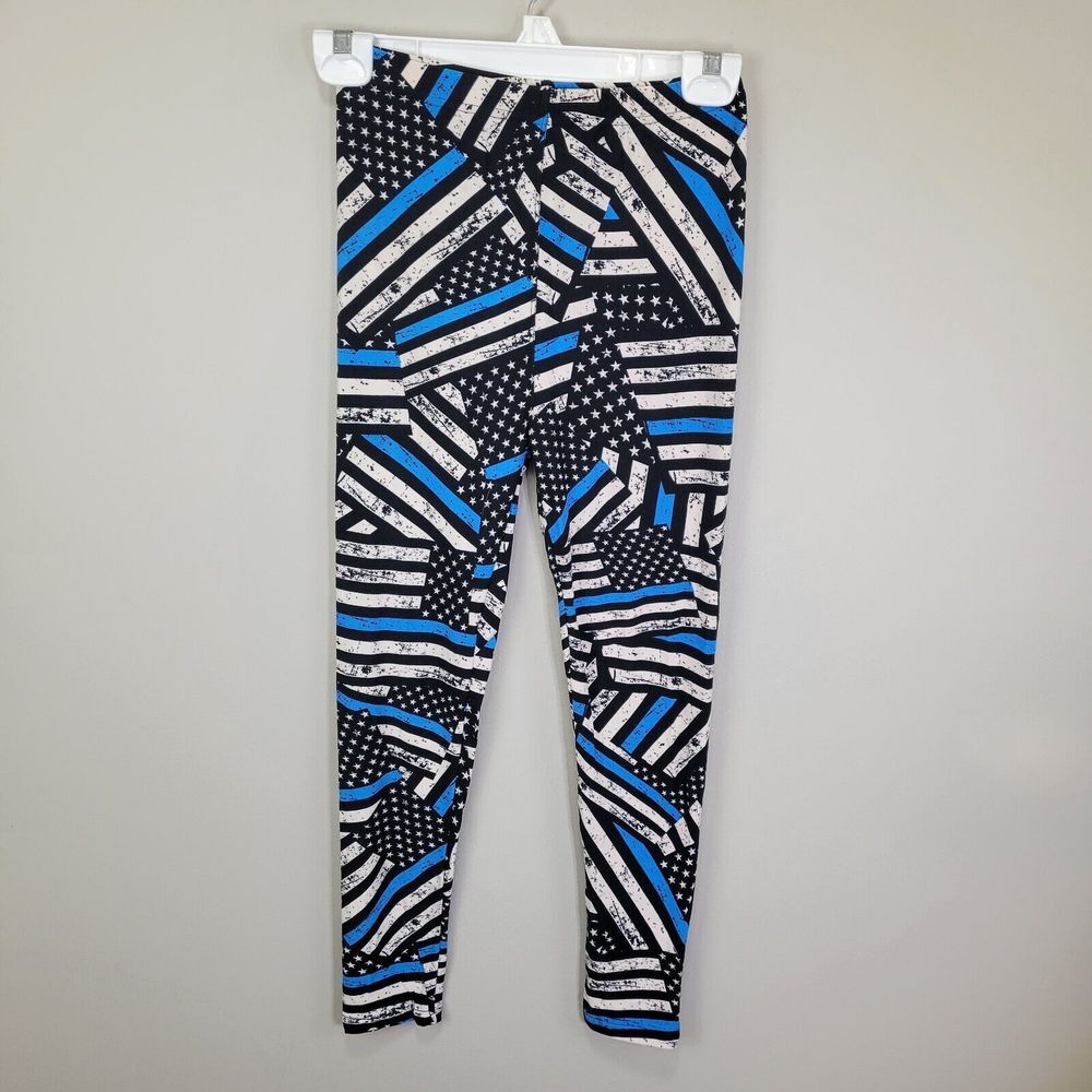 Police Support Flag Polyester Spandex‎ Ankle Leggings Size L